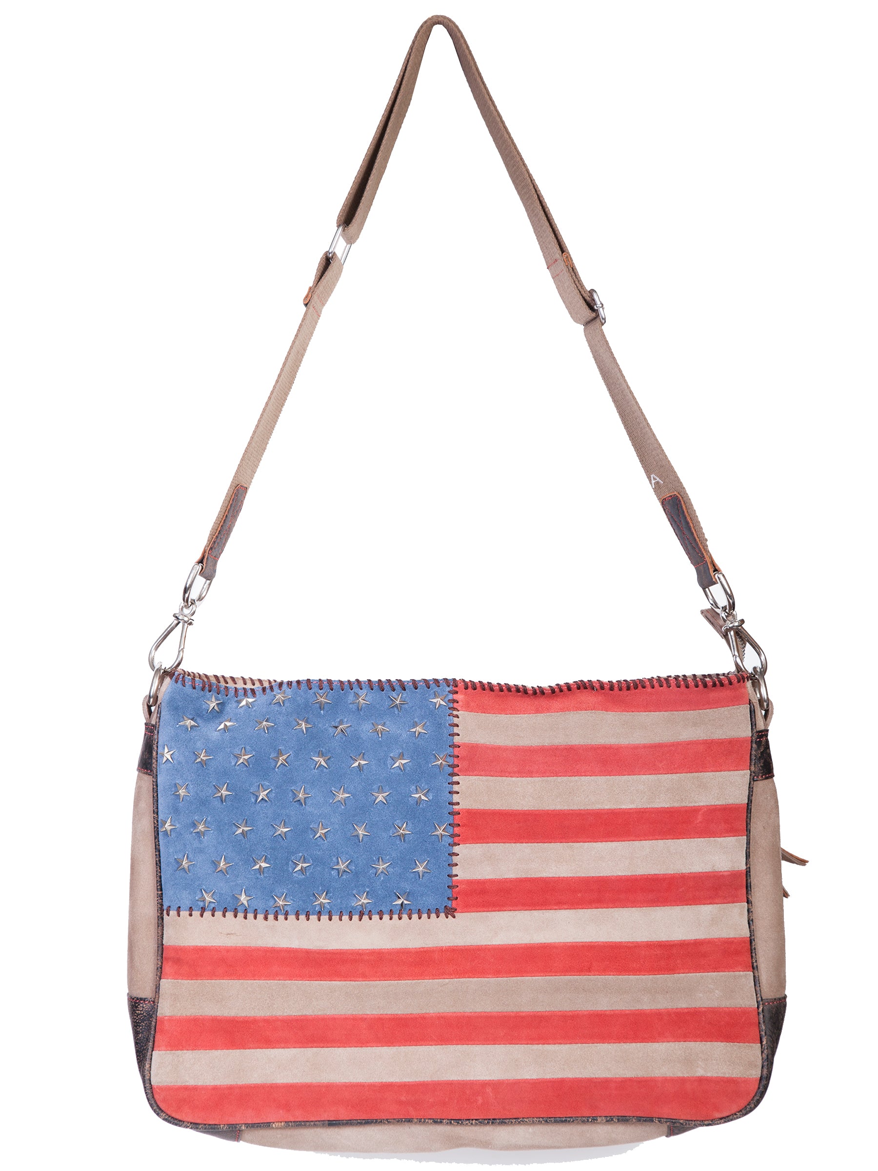 Scully Leather Co. Leather Shoulder Bag Stars and Stripes on Model