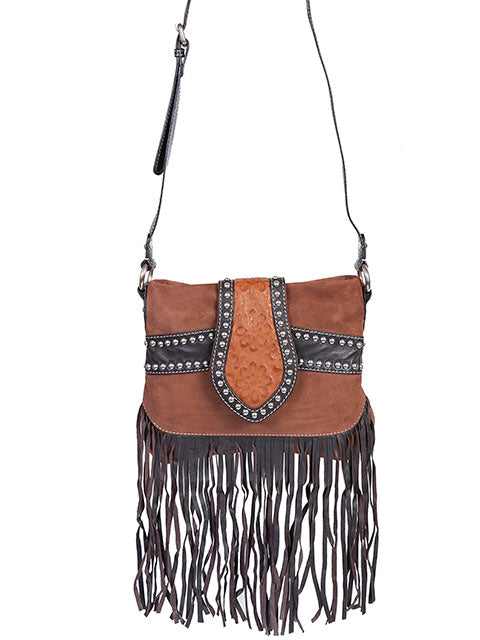 Scully Leather Co. Leather Shoulder Bag with Fringe on Model