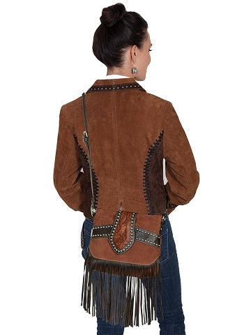 Scully Leather Co. Leather Shoulder Bag with Fringe on Model