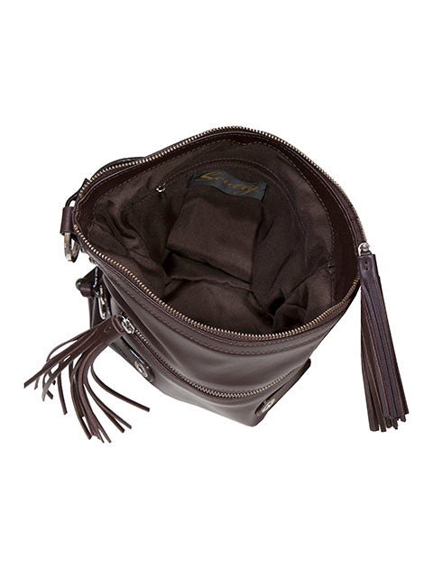 Scully Leather Co. Shoulder Leather Bag with Side Tassels Brown Interior