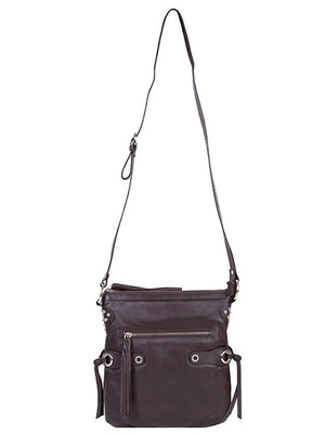 Scully Leather Co. Shoulder Leather Bag with Side Tassels Brown Back