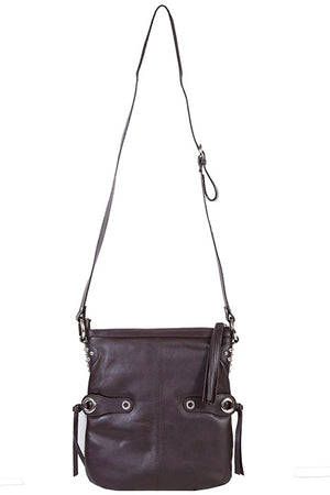 Scully Leather Co. Shoulder Leather Bag with Side Tassels Brown Side