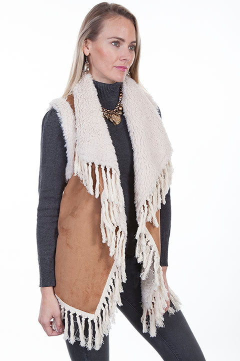 Scully Ladies' Honey Creek Faux Shearling Vest with Knotted Fringe Front