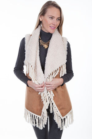 Scully Ladies' Honey Creek Faux Shearling Vest with Knotted Fringe Front