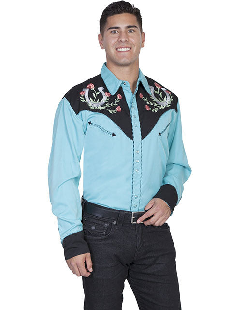 Vintage Western Shirt: Scully Men's Horseshoes and Roses - OutWest Shop
