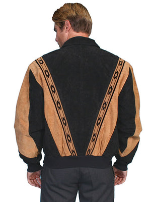 Scully Men's Two Tone Boar Suede Zip Front Jacket Black Tan Back