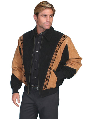 Scully Men's Two Tone Boar Suede Zip Front Jacket Black Tan 