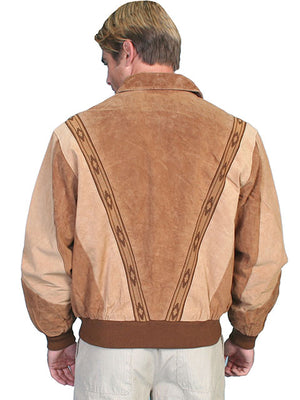 Scully Men's Two Tone Boar Suede Zip Front Jacket Cafe Brown/Camel Back