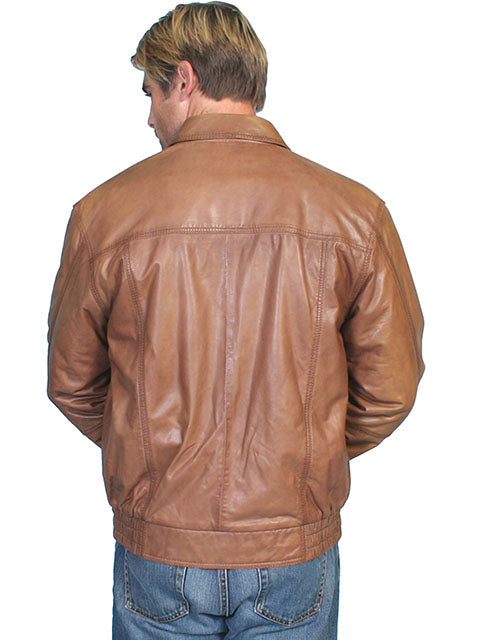 Scully Men's Leather Jacket Lambskin Zip Front Cognac Tan Back