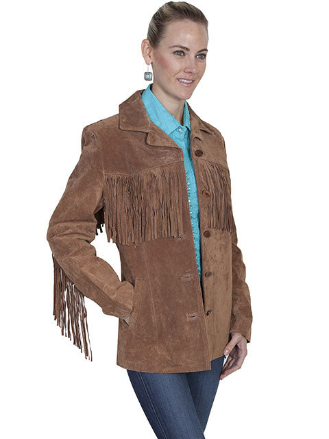 Scully Women's Suede Jacket with Fringe Cinnamon Front 