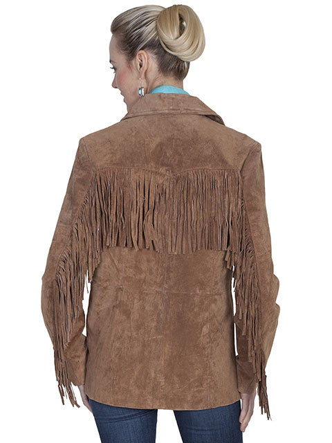 Scully Womens Suede Jacket with Fringe Cinnamon Back View