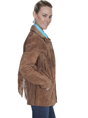 Scully Womens Suede Jacket with Fringe Cinnamon Front Sleeve View