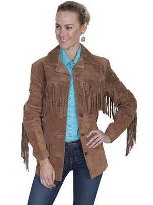 Scully Women's Suede Jacket with Fringe Cinnamon Front 