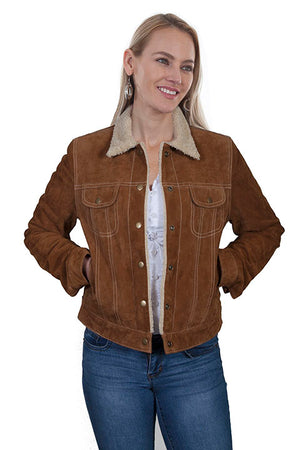 Scully Ladies' Leather Jean Jacket with Shearling Lining Cinnamon Front