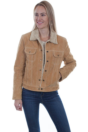 Scully Ladies' Leather Jean Jacket with Shearling Lining Old Rust Front