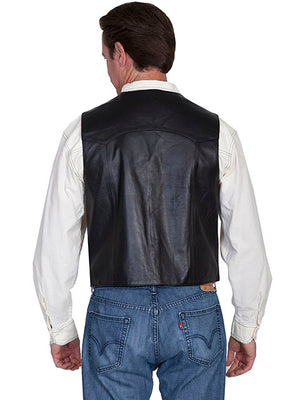 Scully Men's Western Lambskin Vest with Lapels, Snaps, Black Back View
