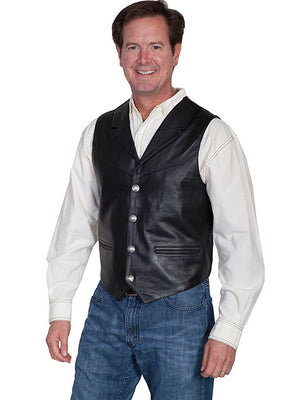 Scully Men's Western Lambskin Vest with Lapels, Snaps, Black Side View
