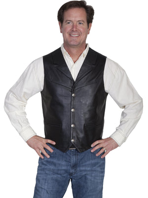 Scully Men's Western Lambskin Vest with Lapels, Snaps, Black Front View