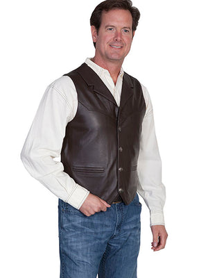 Scully Men's Western Lambskin Vest with Lapels, Snaps, Brown Side View