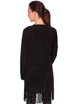 Scully Women's Suede Coat with Embroidery, Studs, Turquoise Accents Black Back View