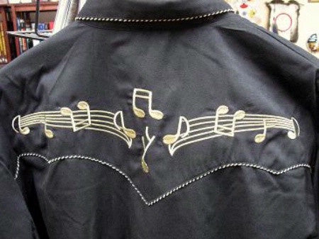 Vintage Inspired Western Shirt Mens Scully Gold Notes Back Black S-4X