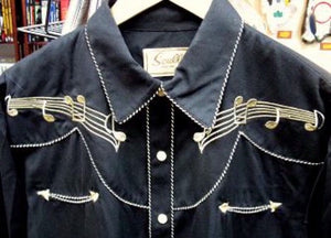 Vintage Inspired Western Shirt Mens Scully Gold Notes Front Black S-4X