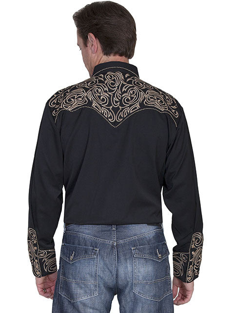 Vintage Inspired Western Shirt Mens Scully Scroll Black Back