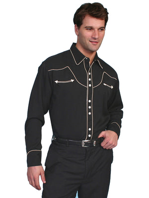 Vintage Inspired Western Shirt Men's Scully Classic Trim Black Front S-2XL