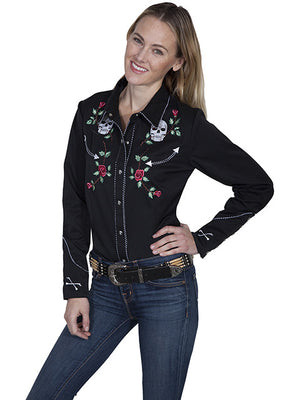 Vintage Inspired Western Shirt Ladies Scully Skulls and Roses S-XL