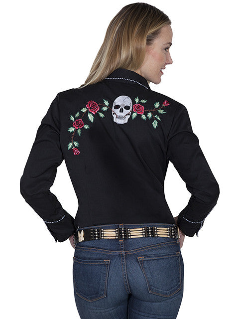 Vintage Inspired Western Shirt Ladies Scully Skulls and Roses Back S-XL