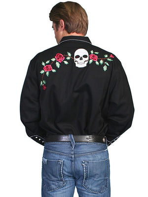 Vintage Western Shirt Mens Scully Skulls & Roses Black Back S-4XL