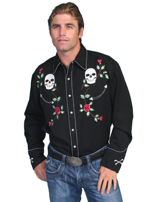 Vintage Western Shirt Mens Scully Skulls & Roses Black S-4XL