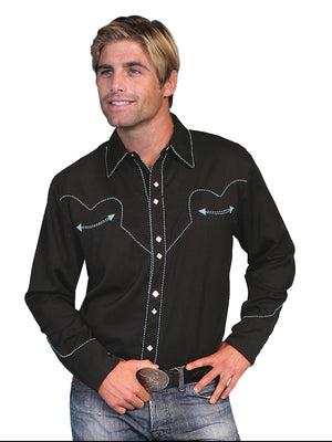 Vintage Western Shirt Mens Scully Turquoise Trim Black S-4XL