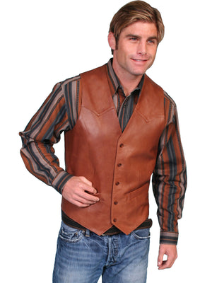 Scully Mens Western Vest Lamb w Button Front, Antique Brown Front View