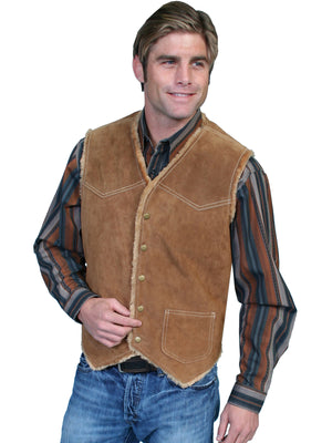 Scully Men's Old West Suede Hunting Vest with Faux Fur Shearling Lining Cafe Brown Front