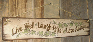 Western Wall Sign Home: Live Well, Laugh Often Love Always Left View