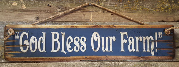 Western Wall Sign Faith: God Bless Our Farm Blue