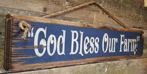 Western Wall Sign Faith: God Bless Our Farm Blue Left Side