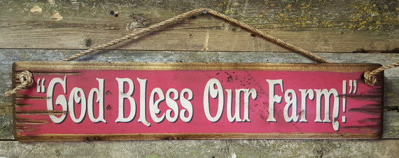 Western Wall Sign Faith: God Bless Our Farm Red