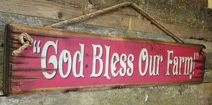 Western Wall Sign Faith: God Bless Our Farm Red Left Side