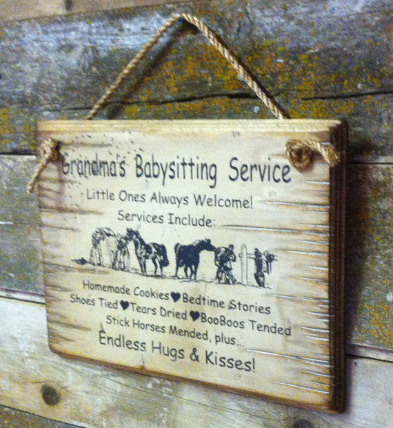 Western Wall Sign: Grandma's Baby Sitting Service Right View