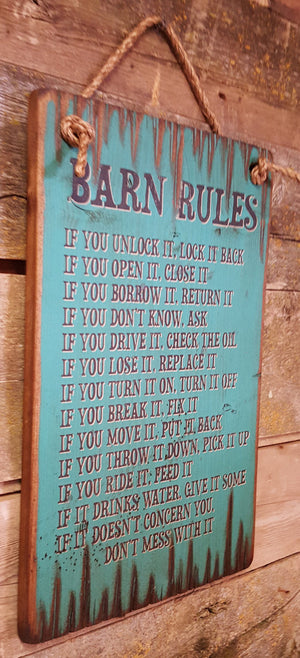 Western Wall Sign: Barn Rules Left Side
