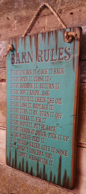 Western Wall Sign: Barn Rules Right Side