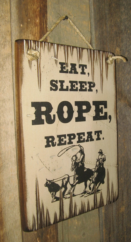 Western Wall Sign Barn: Eat, Sleep, Rope, Repeat Left Side