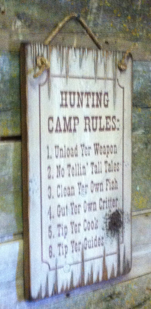 Western Wall Sign Home: Hunting Camp Rules Left View
