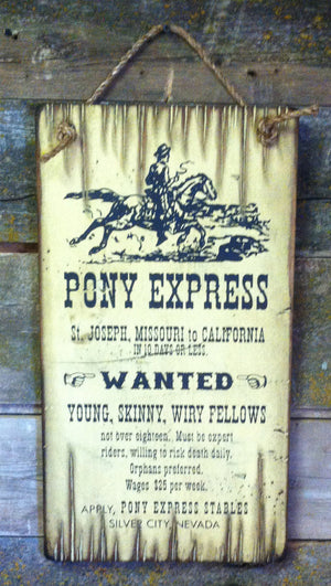 Western Wall Sign Vintage: Pony Express Riders Wanted
