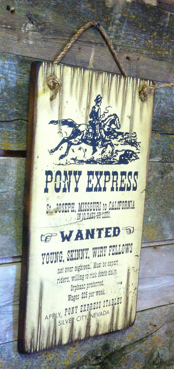 Western Wall Sign Vintage: Pony Express Riders Wanted Left View
