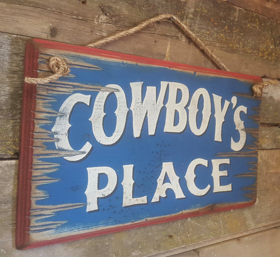 Western Wall Sign Home: Cowboy's Place Small Left View