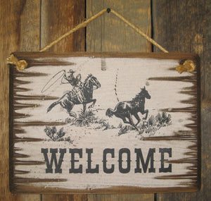 Western Wall Sign Business: Welcome with Roping Cowboy