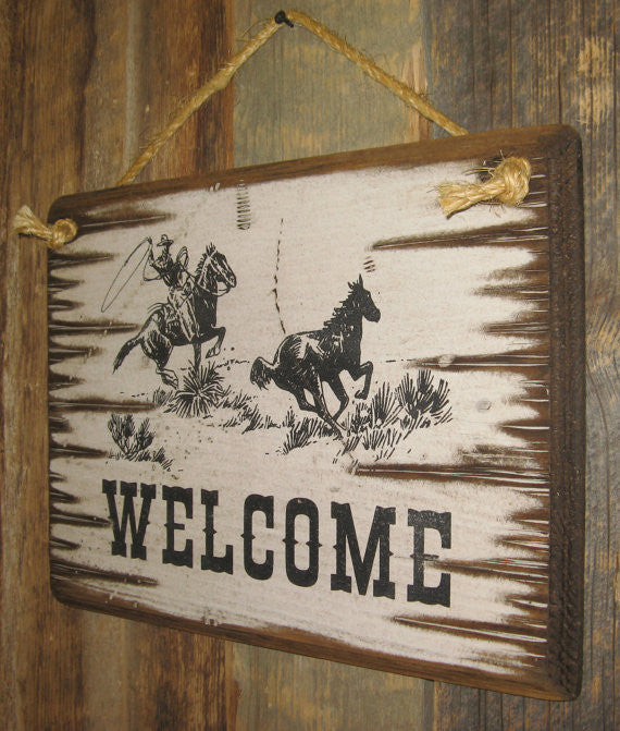 Western Wall Sign Business: Welcome with Roping Cowboy